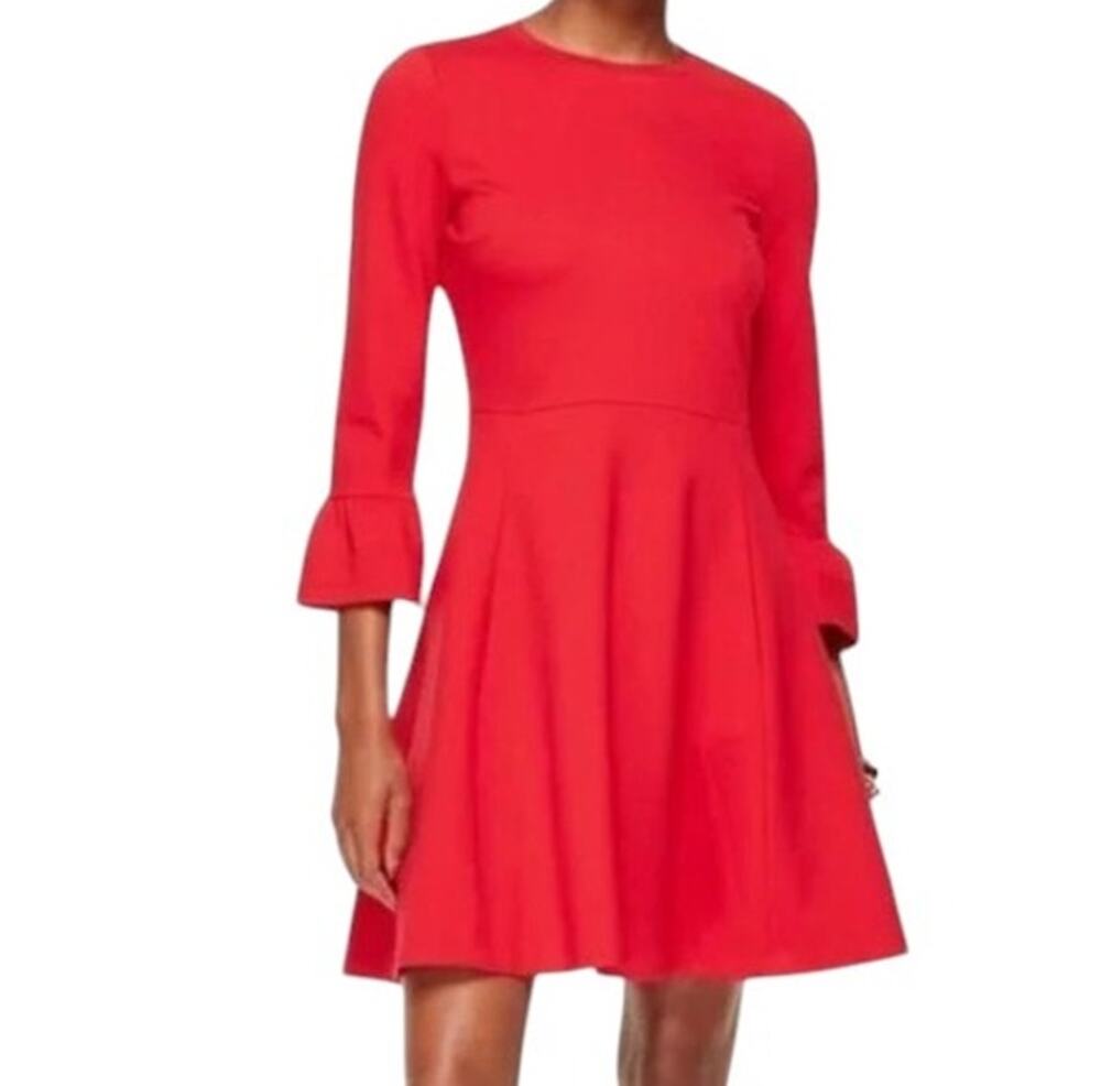 Kate Spade Broome Street Women's Size M Red Fit & Flare Ponte Bell Sleeve Dress